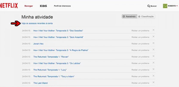 Como localizar o histórico da Netflix