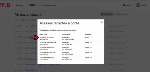Como localizar o histórico da Netflix