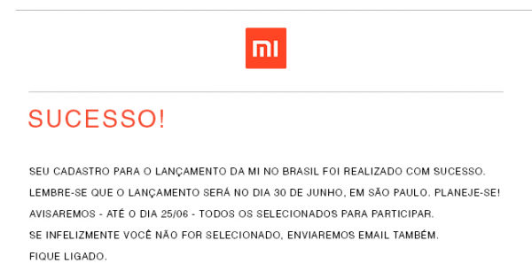 Mensagem Xiaomi enviada pela Xiaomi