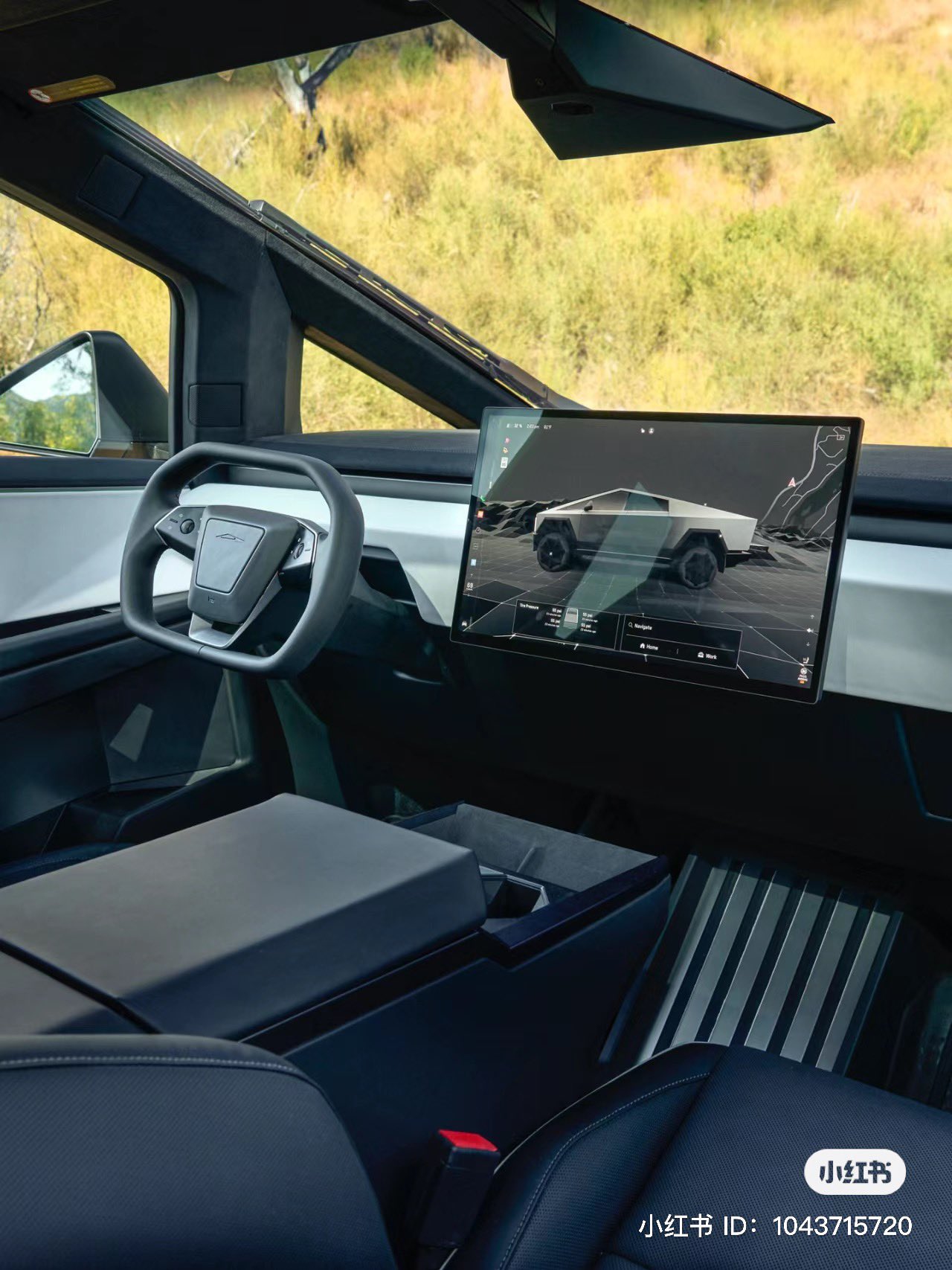 Visão do interior da Picape Tesla Cybertruck.