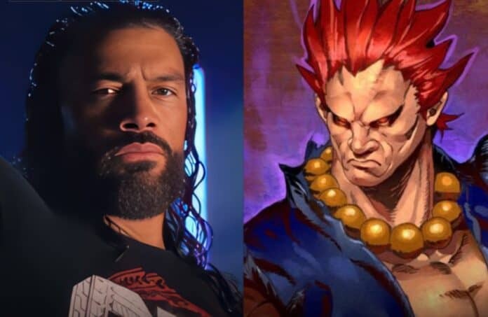 Comparativo entre o astro da WWE Roman Reigns e o personagem Akuma, o poderoso guerreiro que ele interpretará no filme de Street Fighter.